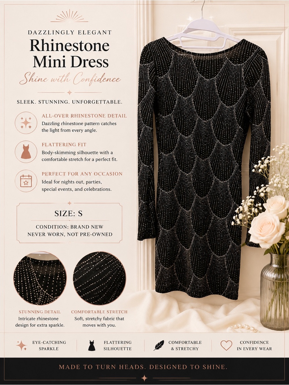 Windsor Black Rhinestone Backless Mini Dress
